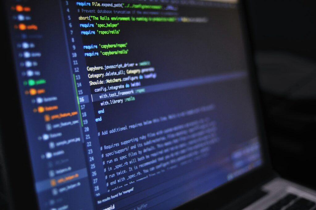 computer screen displaying programming code for web development